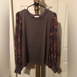 Elegant Purple Blouse with Floral Sleeves